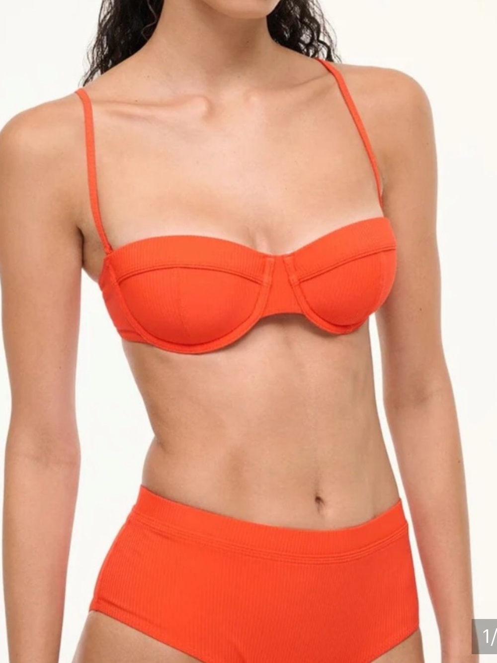 STAUD Ribbed Balconette Bikini Top in Bright Orange